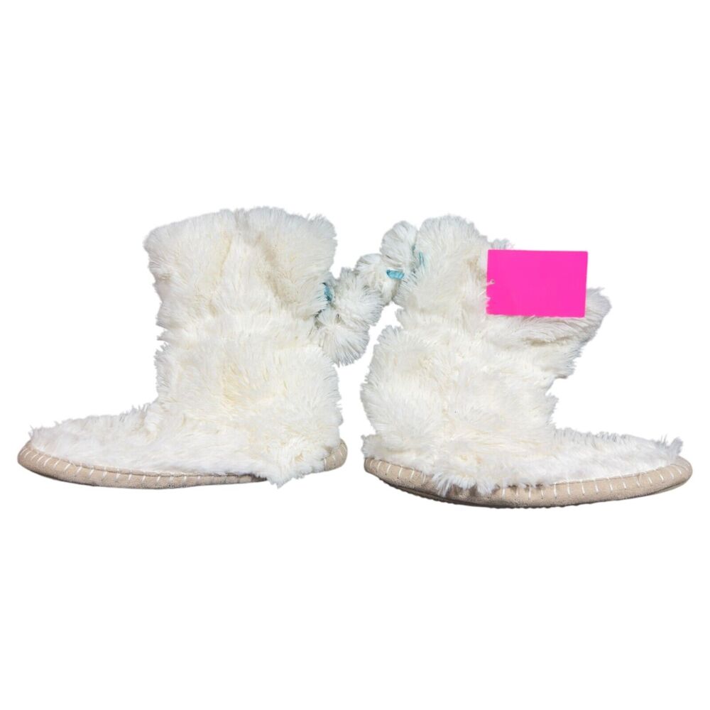 Betsey Johnson Womens 9-10 Cream Faux Fur Soft 100% Polyester Round Toe Slippers